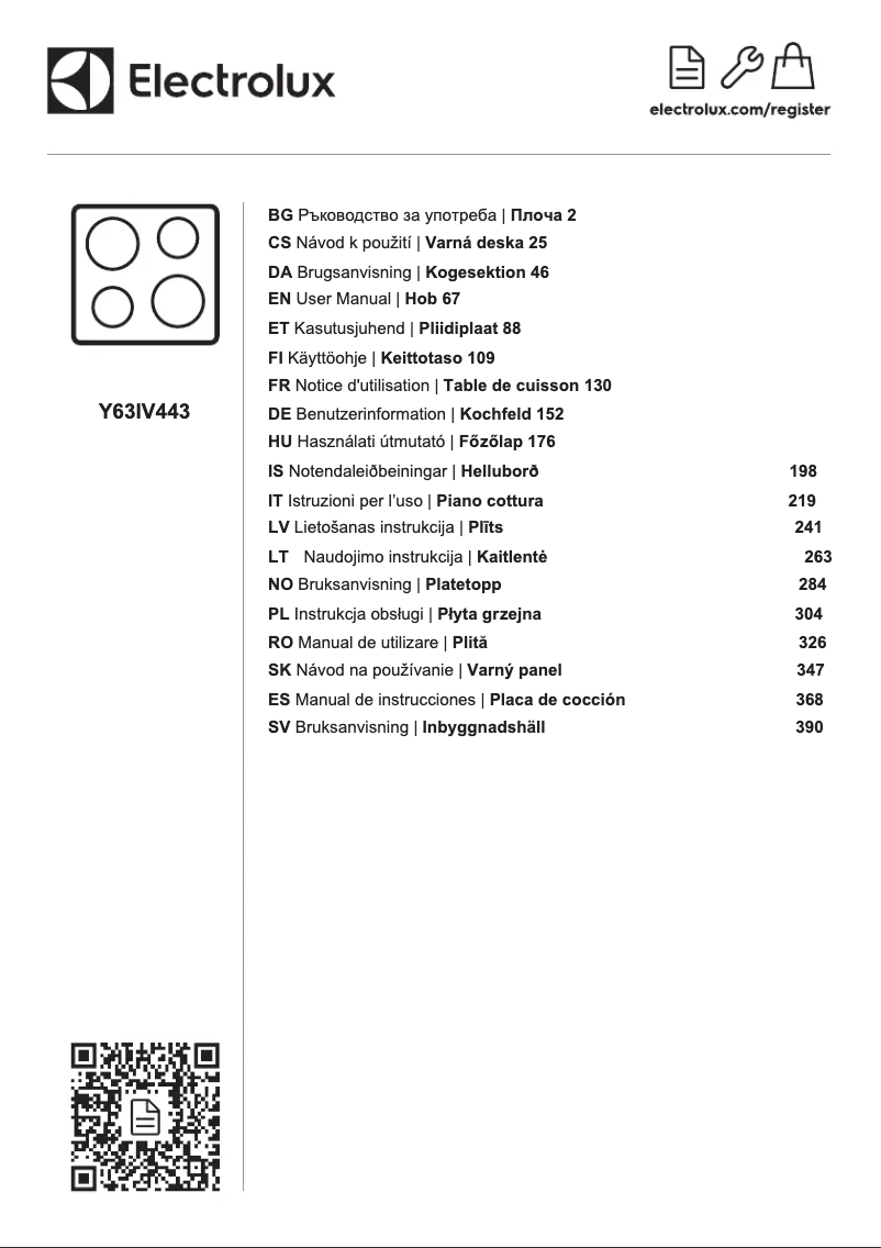 Page 1 de la notice Manuel utilisateur Electrolux Y63IV443