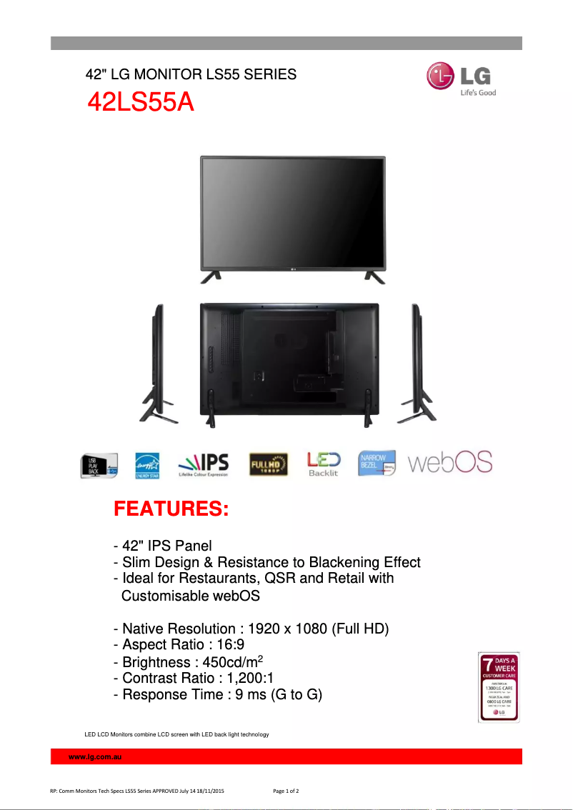 Page n°1 - Fiche technique LG 42LS55A