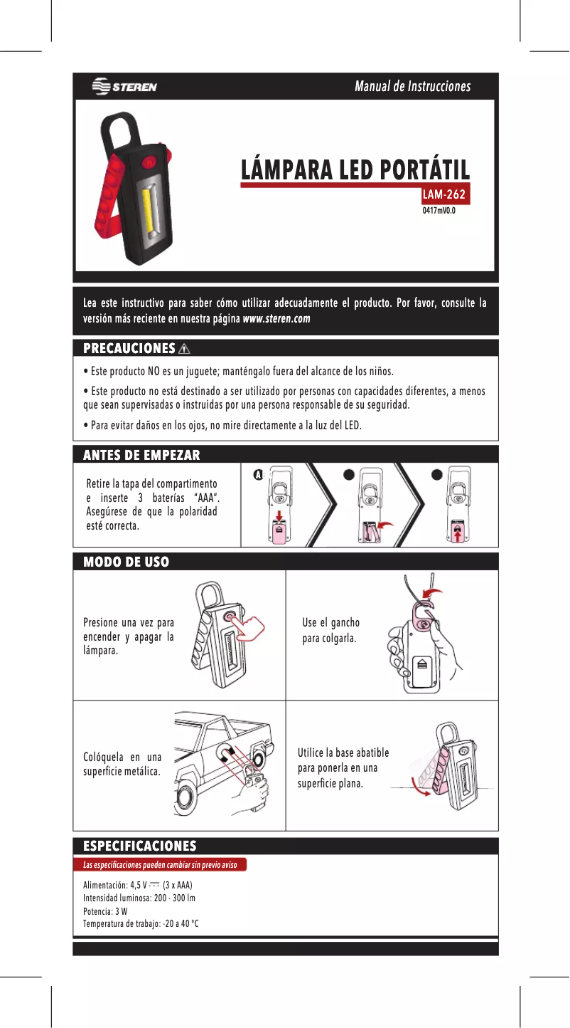 Page 1 de la notice Manuel utilisateur Steren LAM-262
