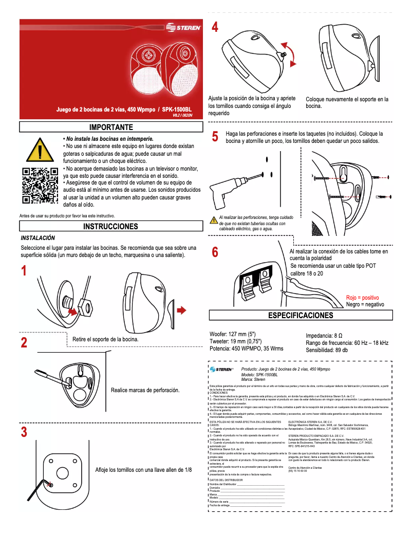 Image de la première page du manuel de l'appareil SPK-1500BL