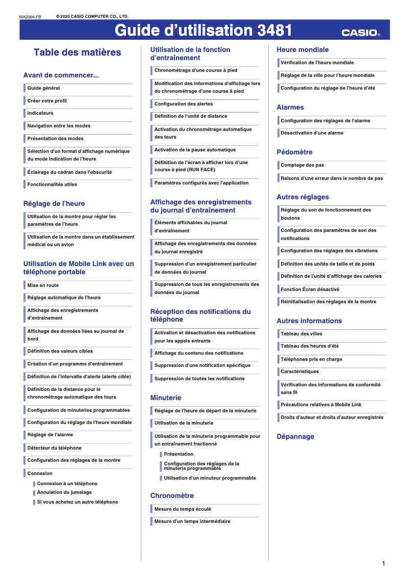 Page 1 de la notice Manuel utilisateur Casio G-Shock GBD-100