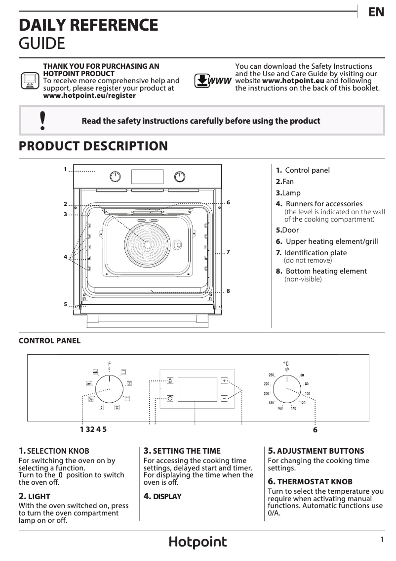 Page 1 de la notice Manuel utilisateur Hotpoint SA3 544 C IX