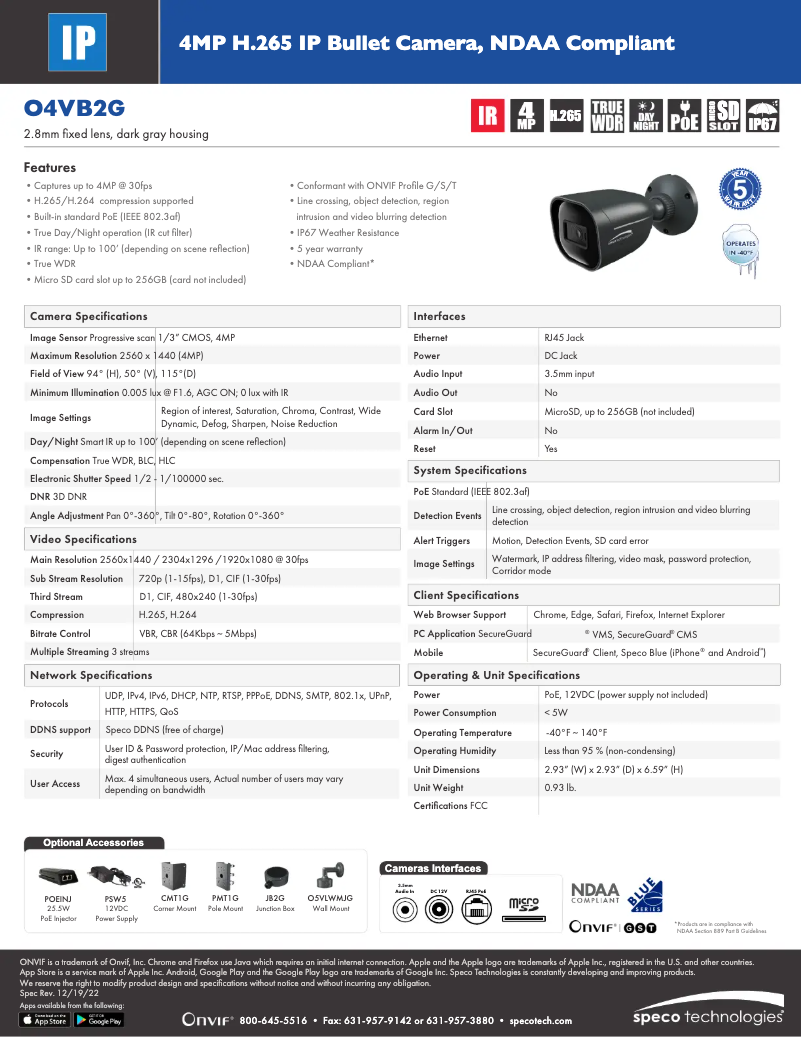 Page n°1 - Fiche technique Speco Technologies O4VB2G