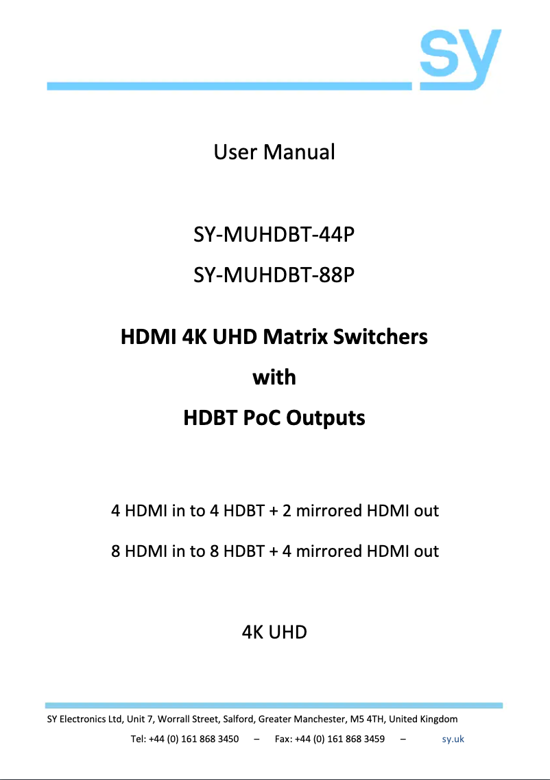 Page 1 of the manual User Manual SY Electronics SY-MUHDBT-44P