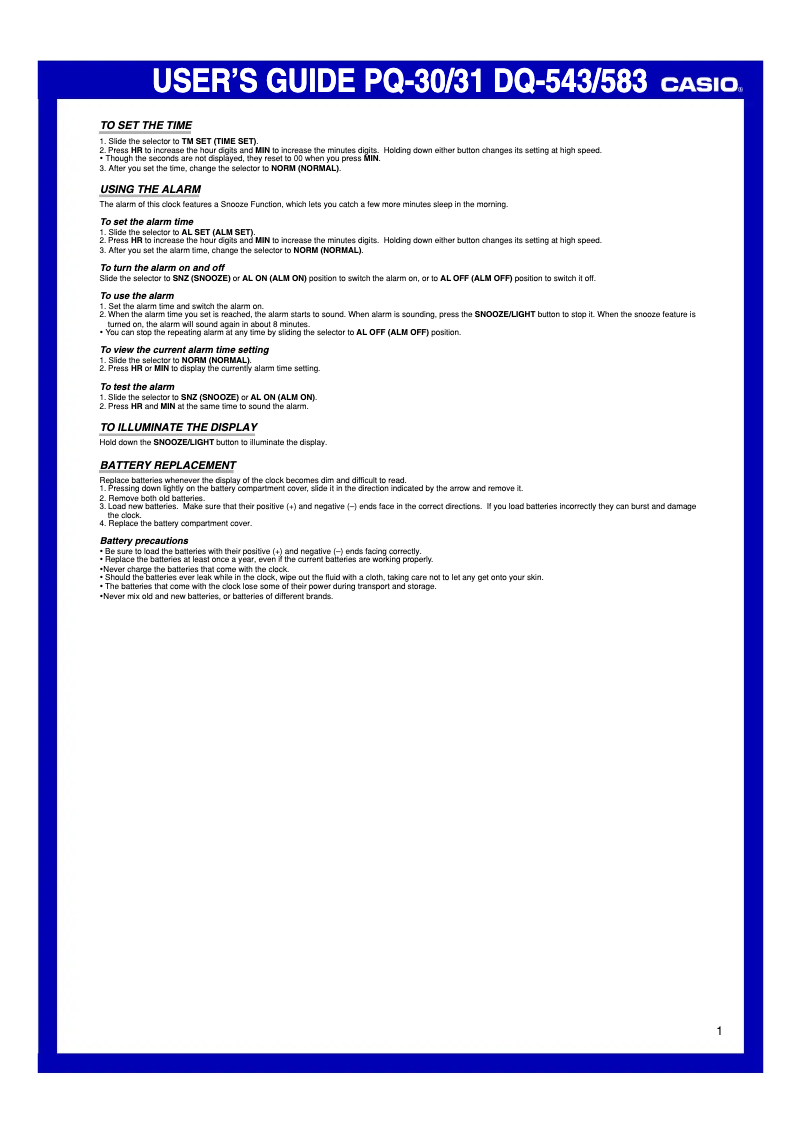 Image de la première page du manuel de l'appareil DQ-543