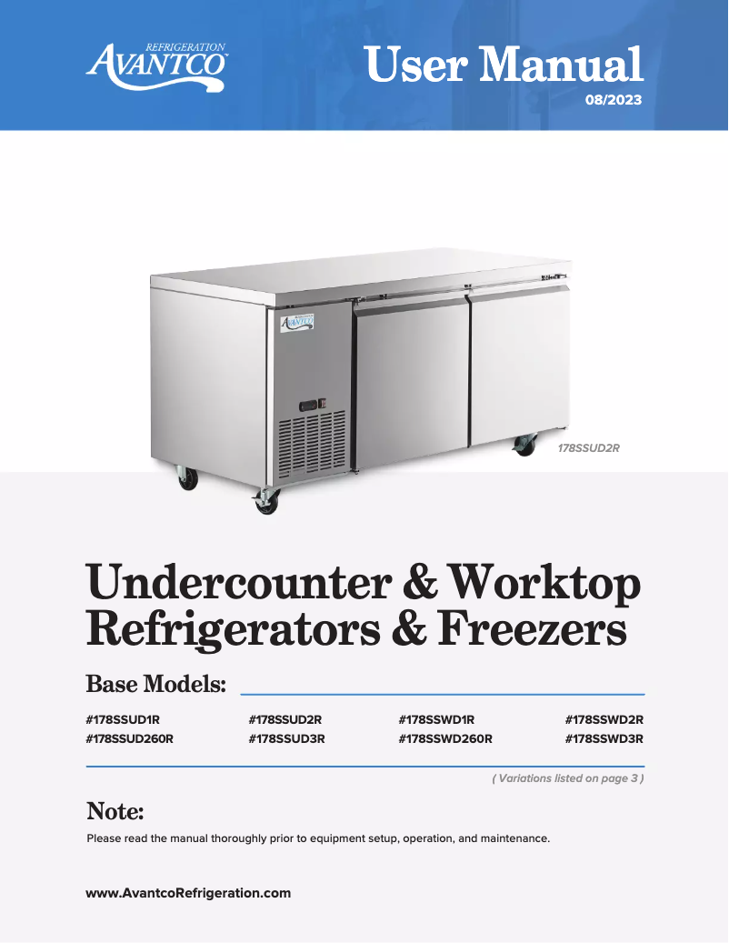 Page n°1 - Manuel utilisateur Avantco SS-WT-60R-HC