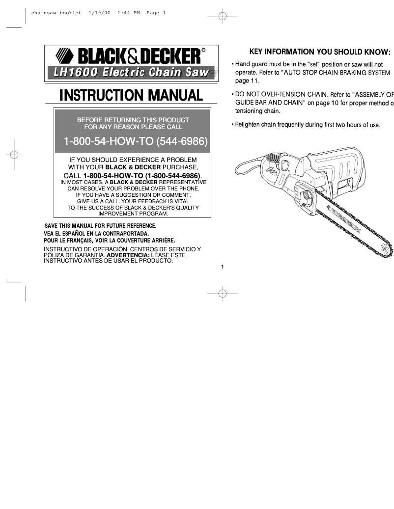 Page 1 de la notice Manuel utilisateur Black & Decker LH1600
