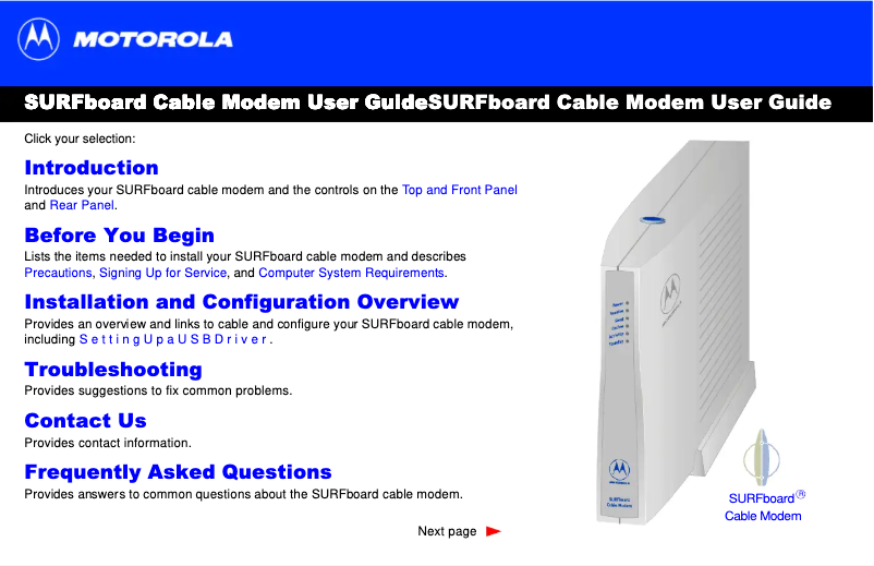 Page 1 de la notice Manuel utilisateur Motorola SB4200