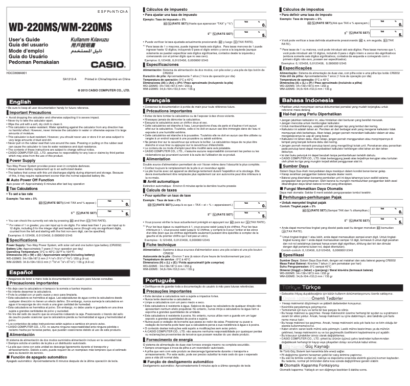 Page 1 de la notice Manuel utilisateur Casio WM-220MS