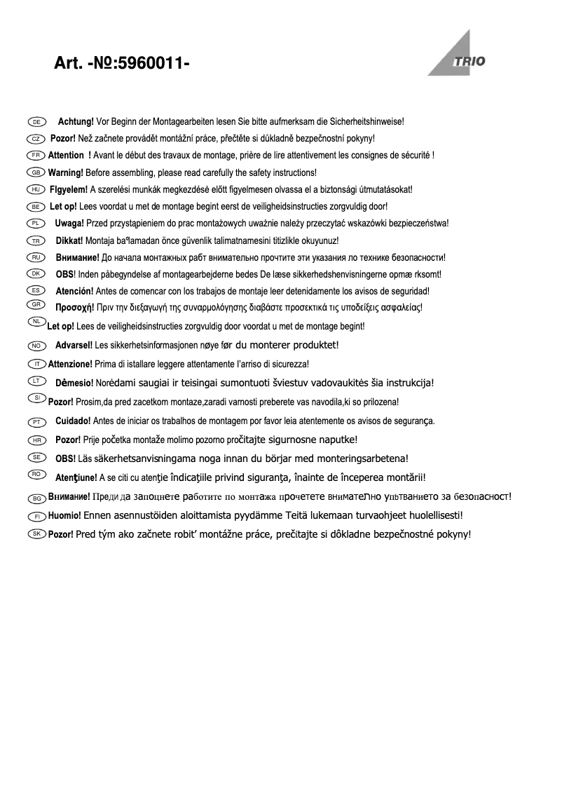 Page n°1 - Manuel utilisateur Trio Lighting Wim 5960011-01