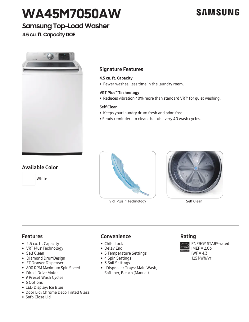 Page n°1 - Fiche technique Samsung WA45M7050A