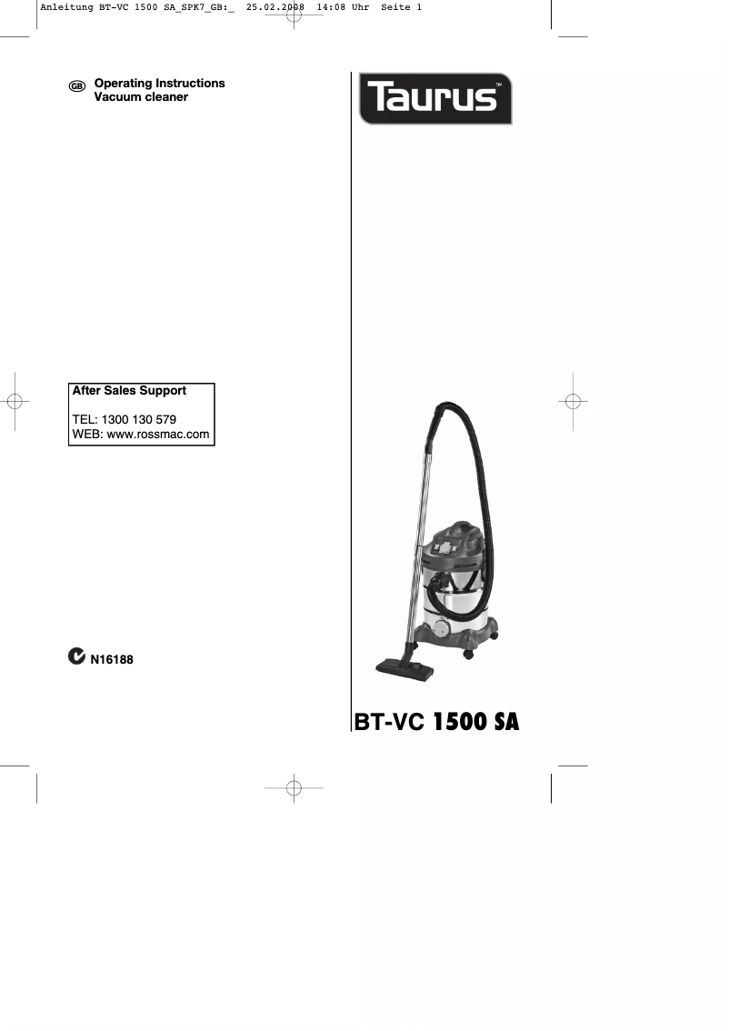 Page 1 de la notice Manuel utilisateur Taurus BT-VC 1500 SA