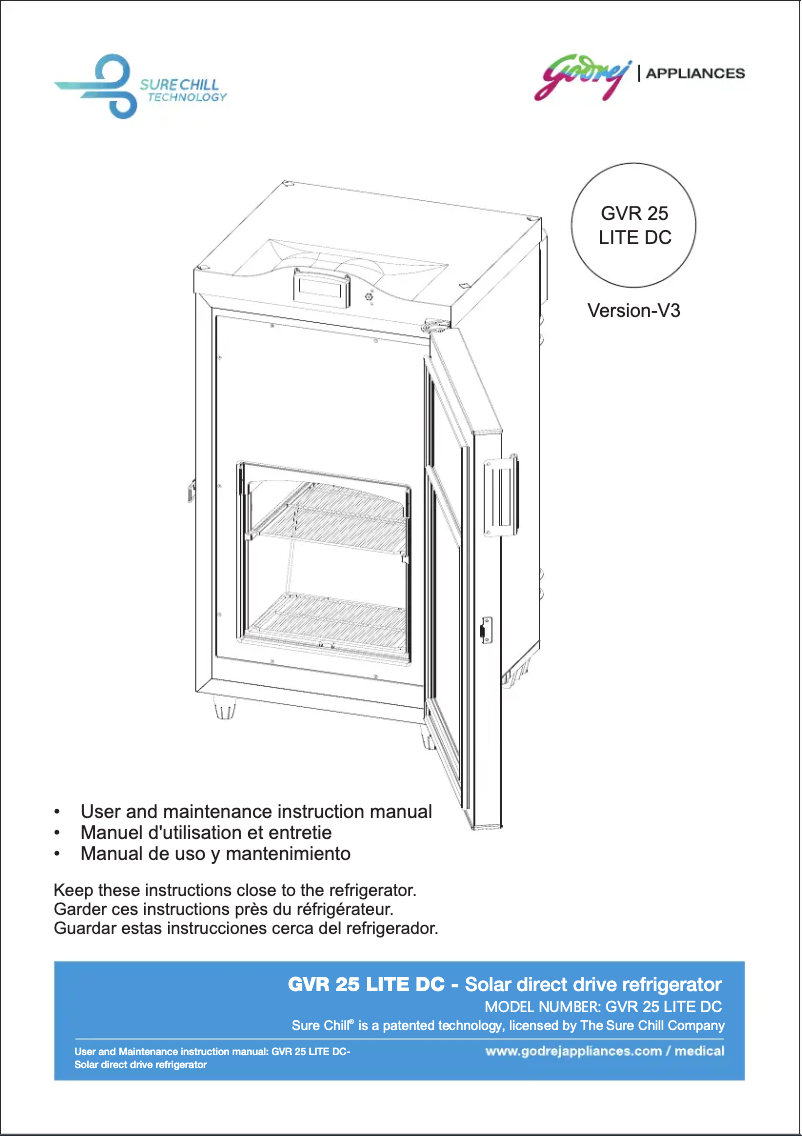 Page n°1 - Manuel utilisateur Godrej GVR 25 LITE DC