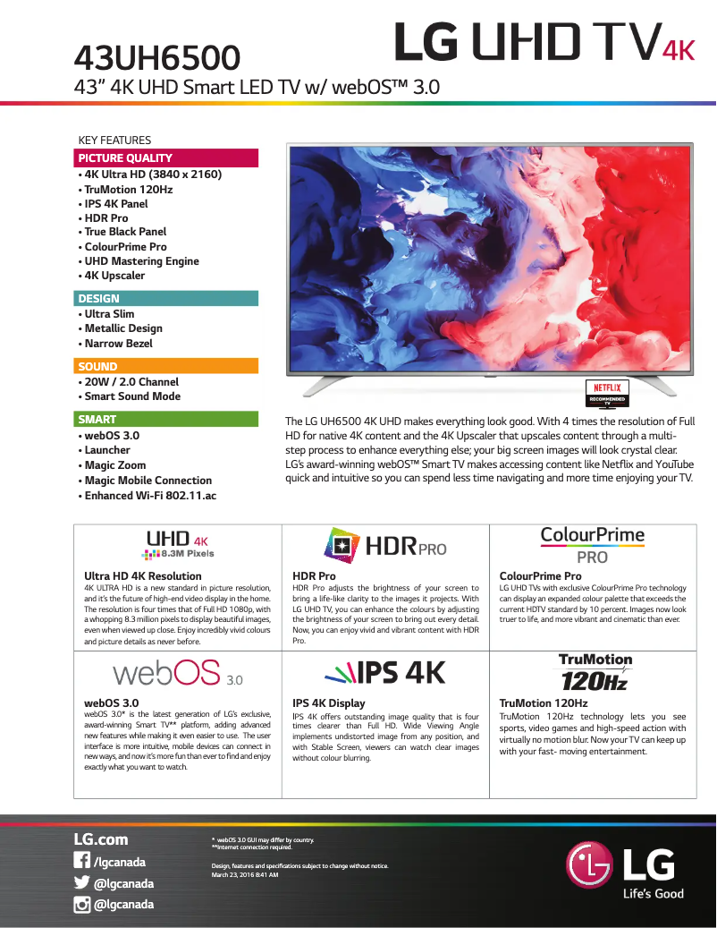 Page n°1 - Fiche technique LG 43UH6500