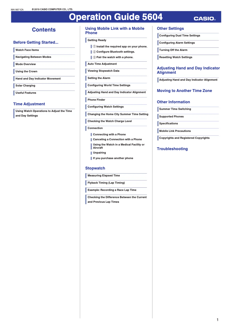 Page 1 de la notice Manuel utilisateur Casio Edifice EQB-1000HRS-1AER