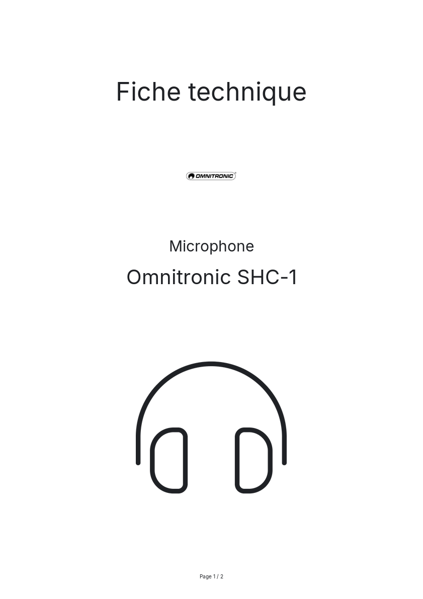 Page n°1 - Fiche technique Omnitronic SHC-1