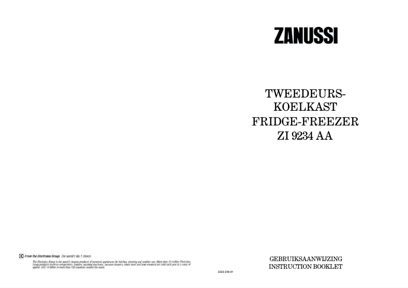 Page 1 de la notice Manuel utilisateur Zanussi ZI 9234 aa
