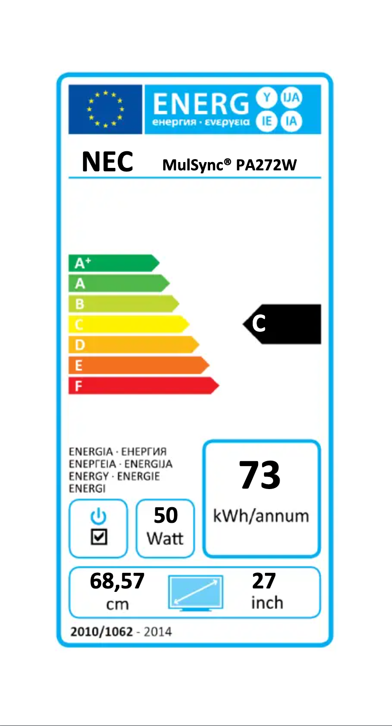 Page 1 de la notice Label énergétique NEC MultiSync PA272W