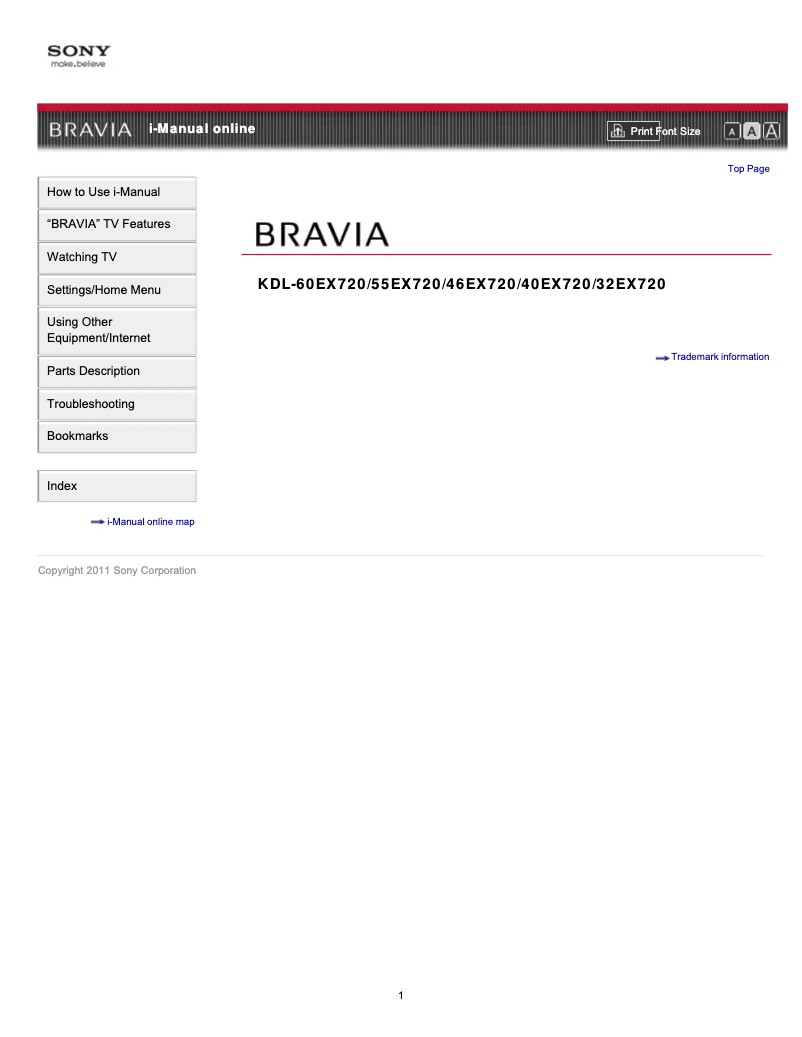 Page 1 de la notice Manuel utilisateur Sony KDL-46EX720