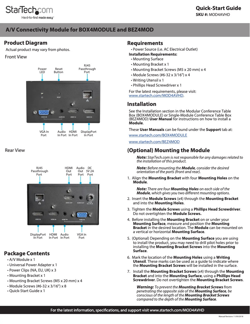 Página 1 del manual Manual de usuario StarTech.com MOD4AVHD