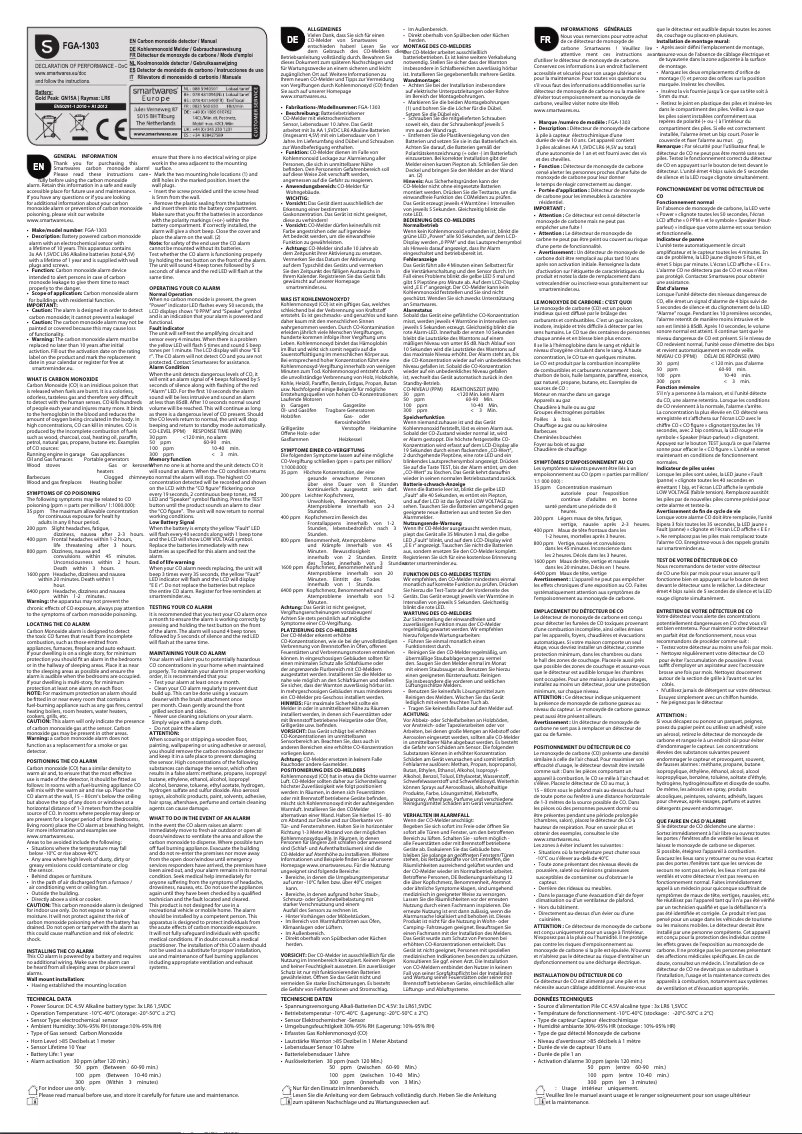 Page 1 de la notice Manuel utilisateur Smartwares FGA-1303