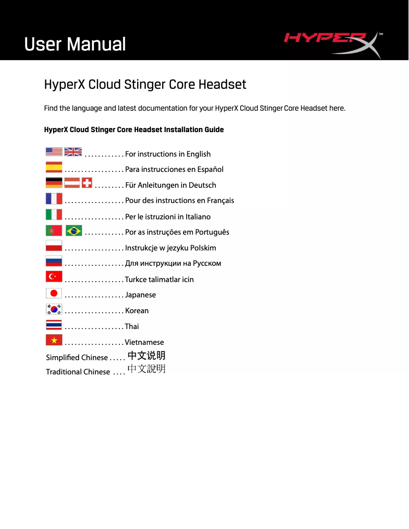 Página 1 del manual Manual de usuario Kingston HyperX Cloud Stinger Core