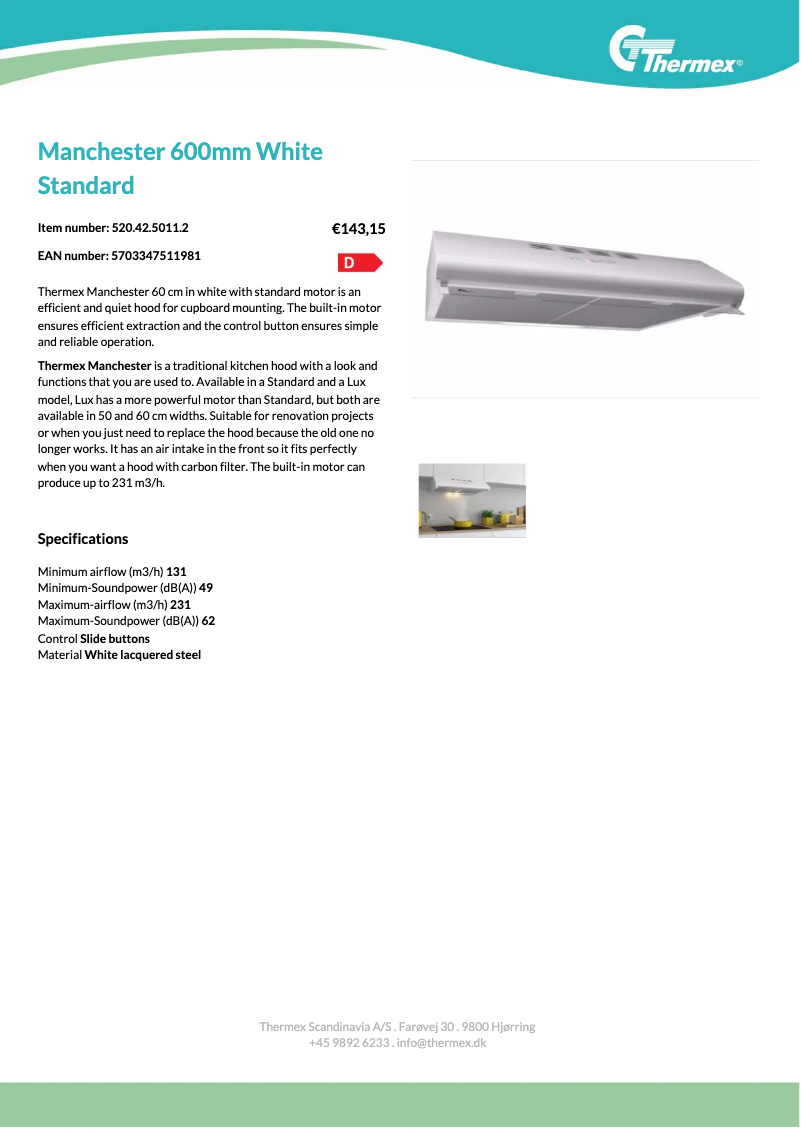 Page n°1 - Fiche technique Thermex Manchester