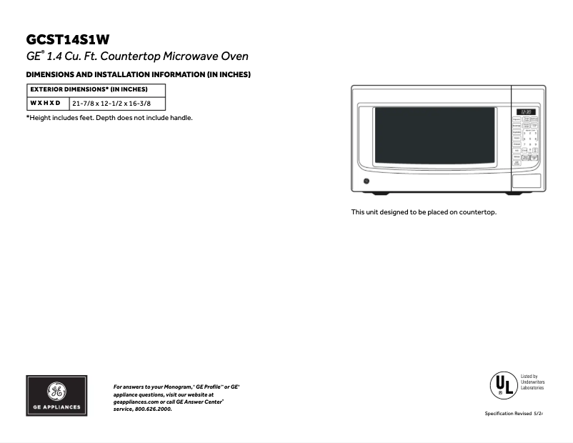 Page 1 de la notice Fiche technique GE GCST14S1