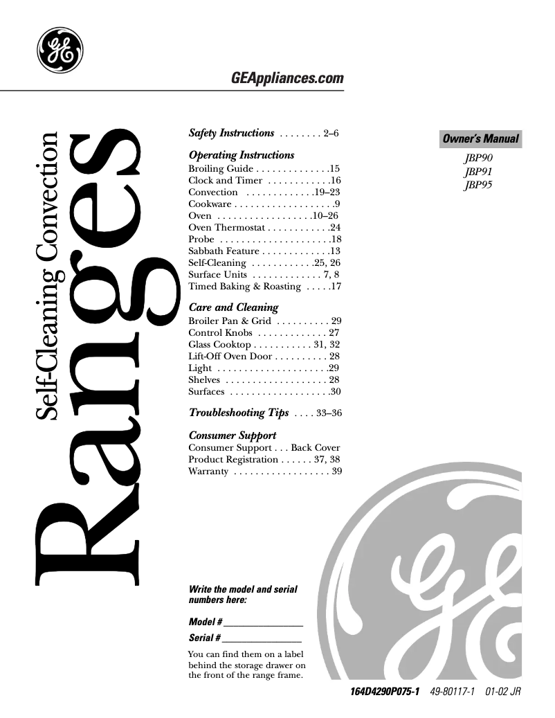 Image de la première page du manuel de l'appareil Profile JBP95BFBB