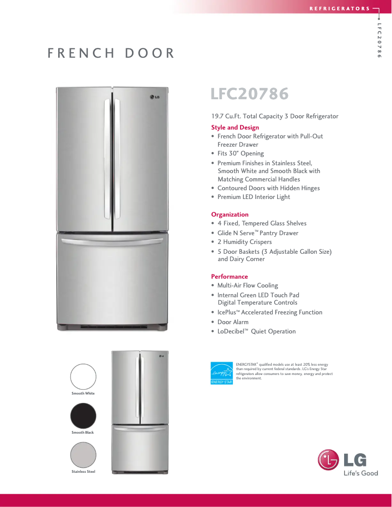 Page 1 de la notice Fiche technique LG LFC20786SB