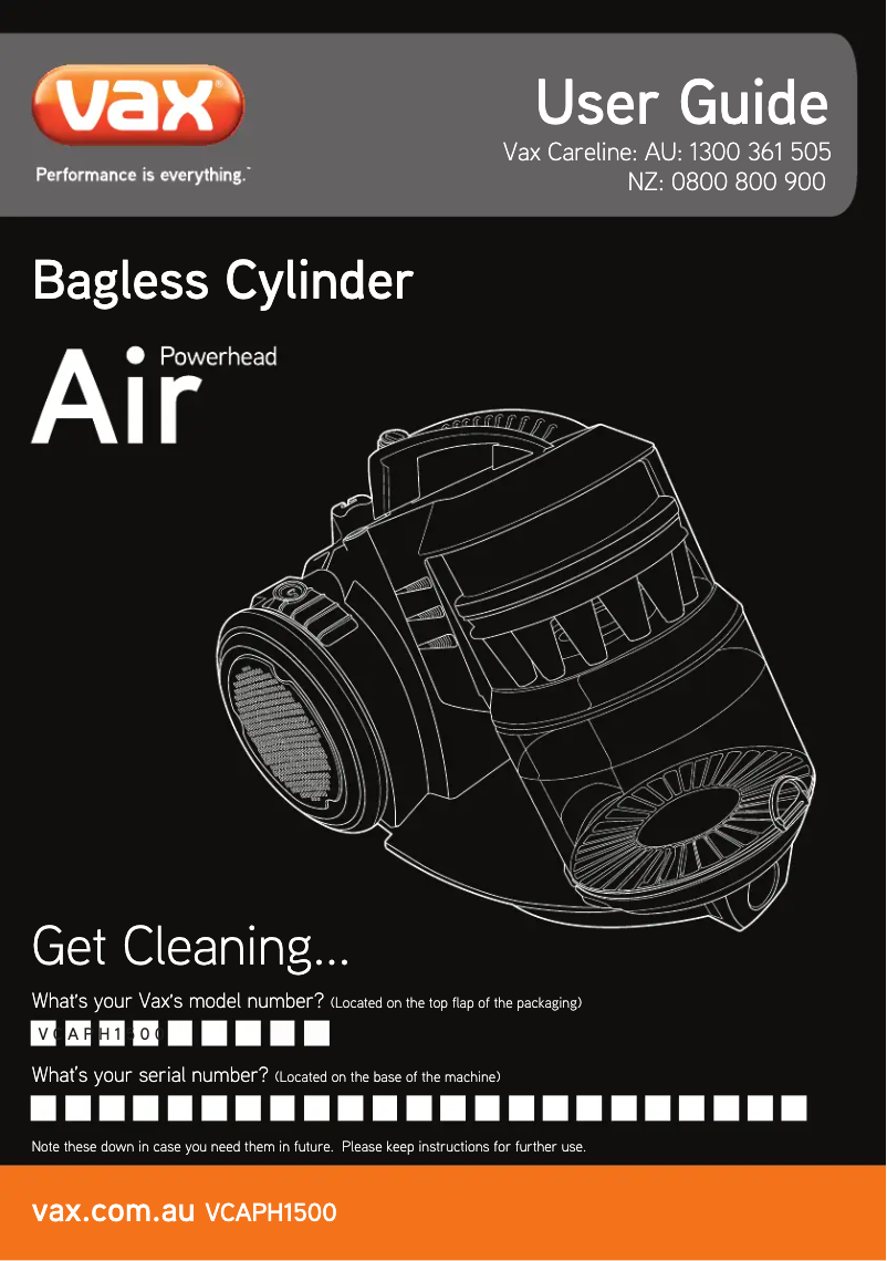 Page n°1 - Manuel utilisateur Vax Air Powerhead VCAPH1500