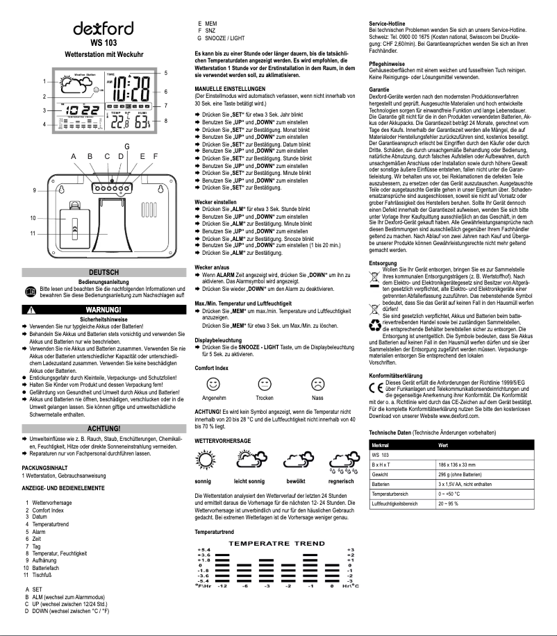 Page 1 de la notice Manuel utilisateur Dexford WS 103