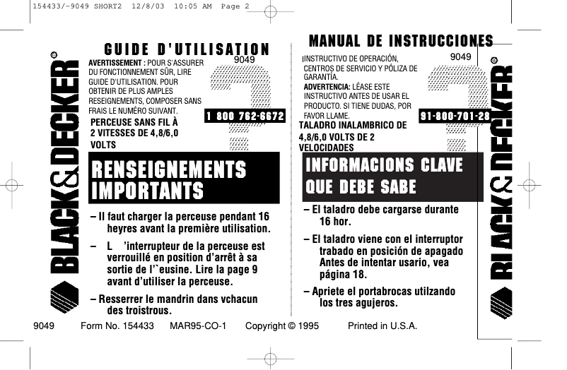 Page n°1 - Manuel utilisateur Black & Decker 9049