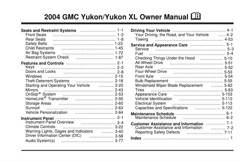Page 1 de la notice Manuel utilisateur GMC Envoy XL (2004)