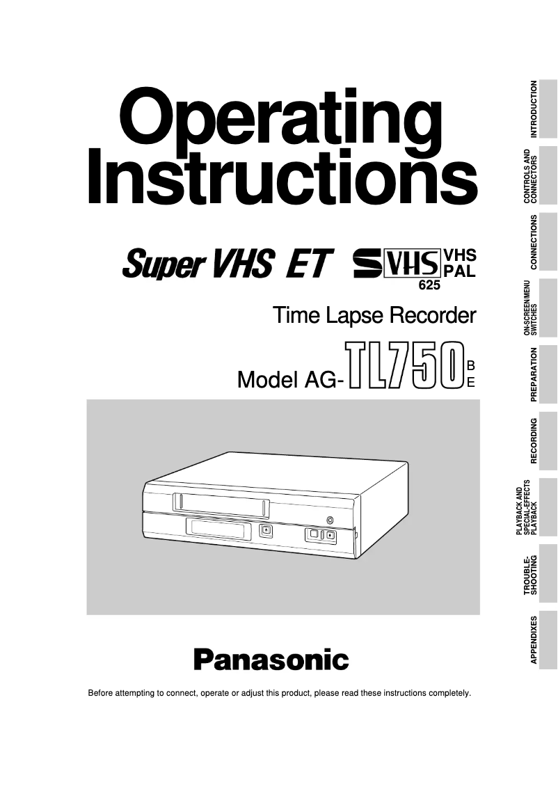 Page 1 de la notice Manuel utilisateur Panasonic AG-TL750