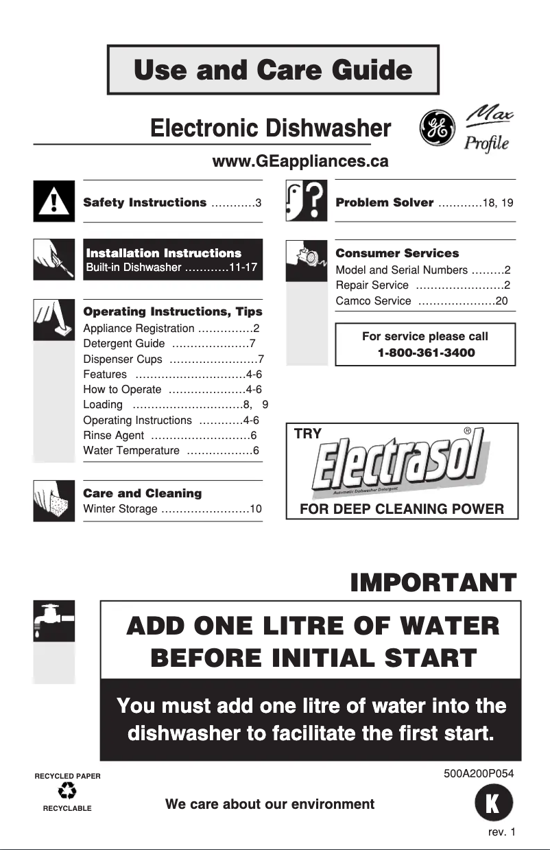 Page 1 de la notice Manuel utilisateur GE PDW7200KSB