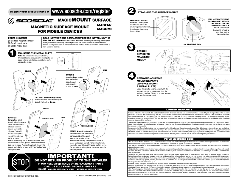 Page n°1 - Manuel utilisateur Scosche magicMOUNT surface
