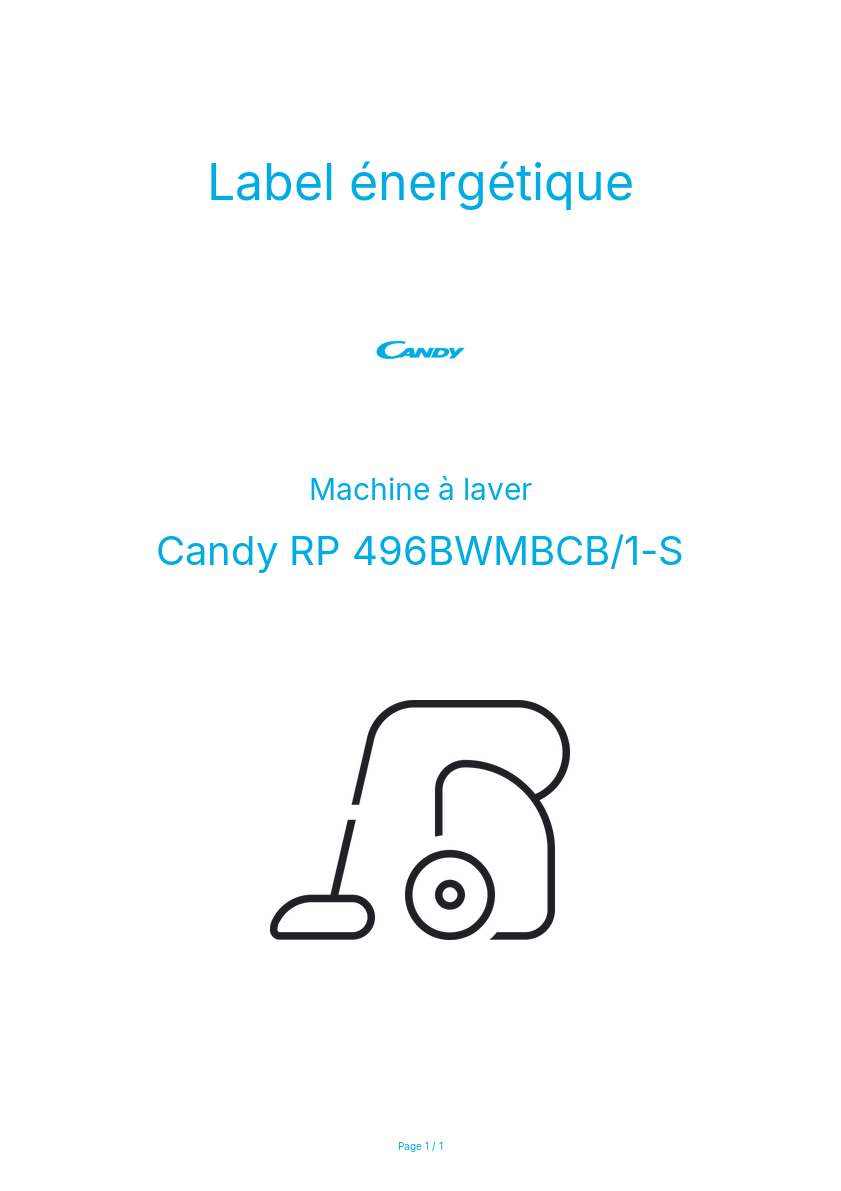 Page n°1 - Label énergétique Candy RP 496BWMBCB/1-S
