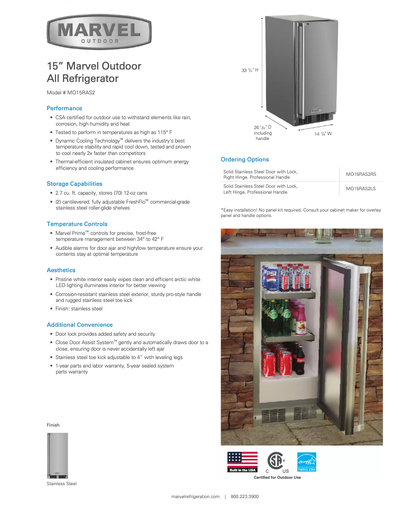 Page 1 de la notice Manuel utilisateur Marvel Outdoor MO15RA2L