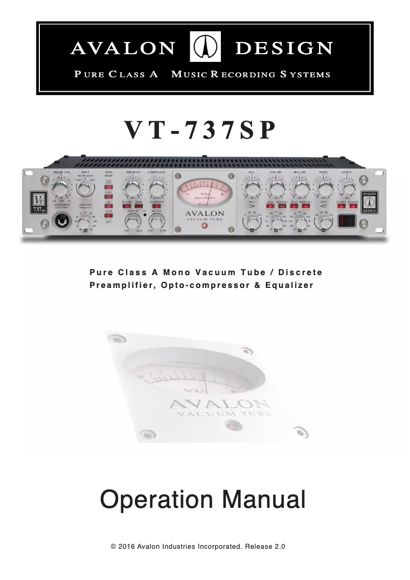 Page n°1 - Manuel utilisateur Avalon VT-737SP