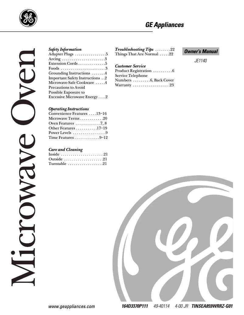 Image de la première page du manuel de l'appareil JE1140BC