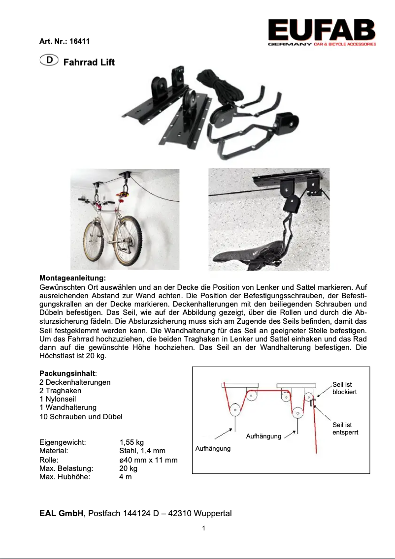 Page 1 of the manual User Manual Eufab 16411