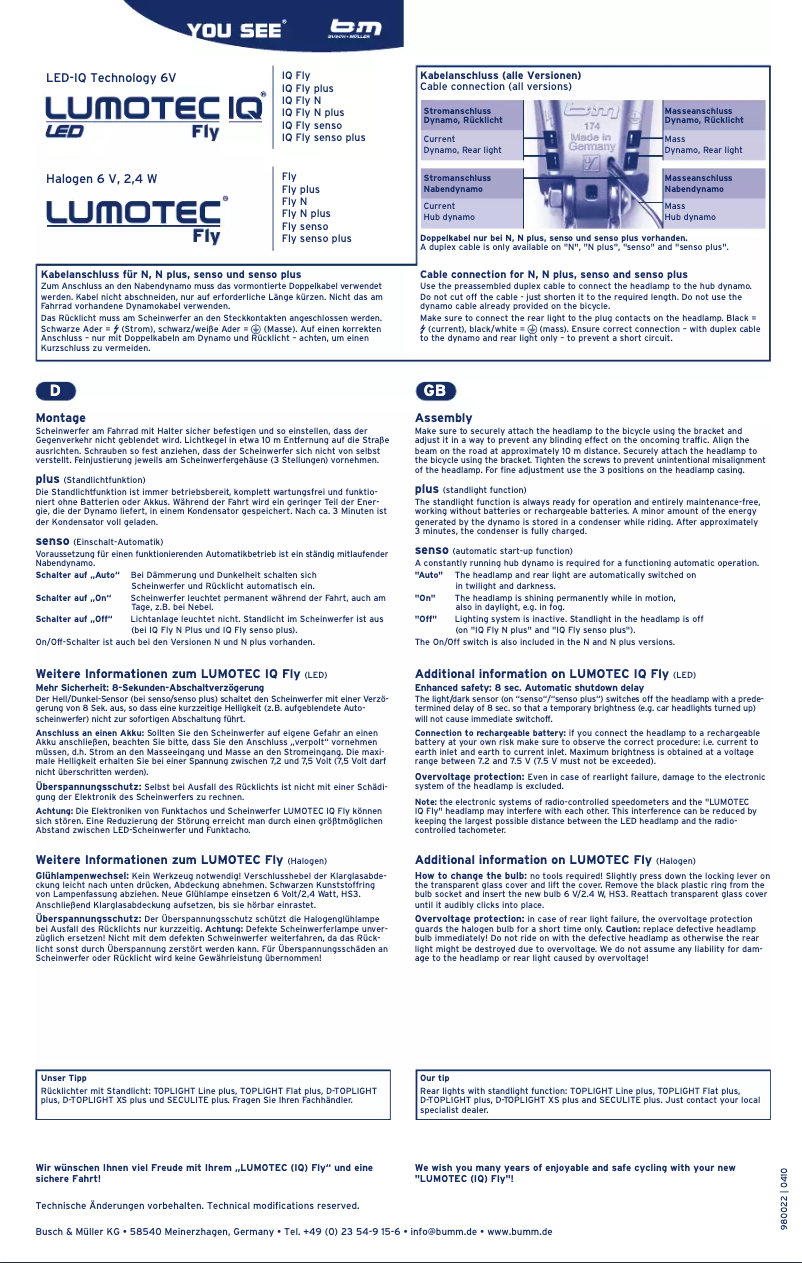 Página 1 del manual Manual de usuario Busch + Müller Lumotec IQ Fly