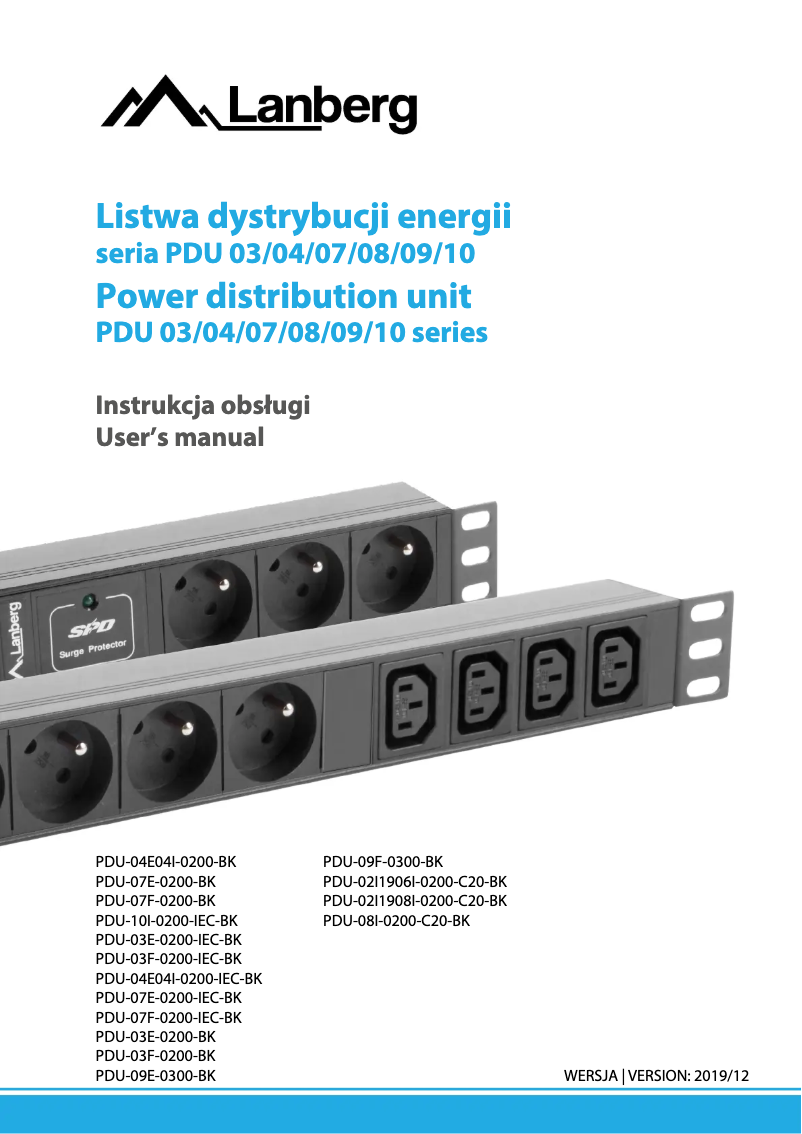 Página 1 del manual Manual de usuario Lanberg PDU-02I1908I-0200-C20-BK