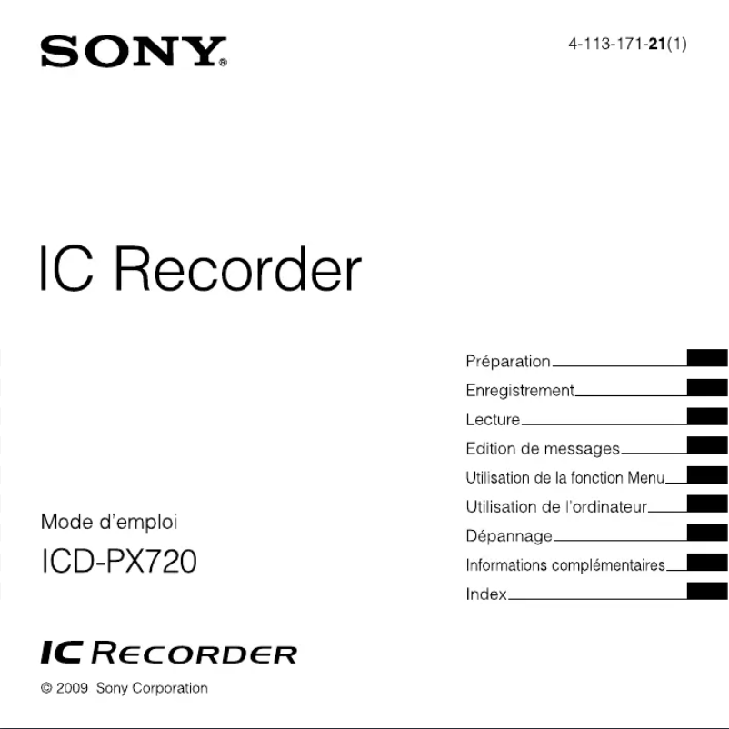Page n°1 - Manuel utilisateur Sony ICD-PX720