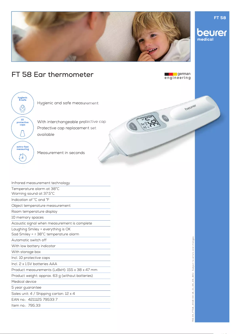 Page 1 de la notice Fiche technique Beurer FT 58
