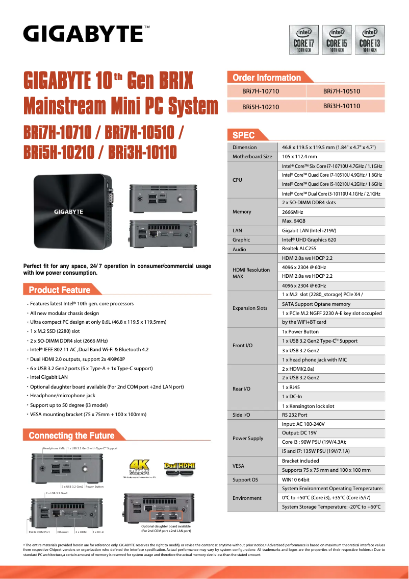 Page 1 de la notice Fiche technique Gigabyte GB-BRi7H-10710