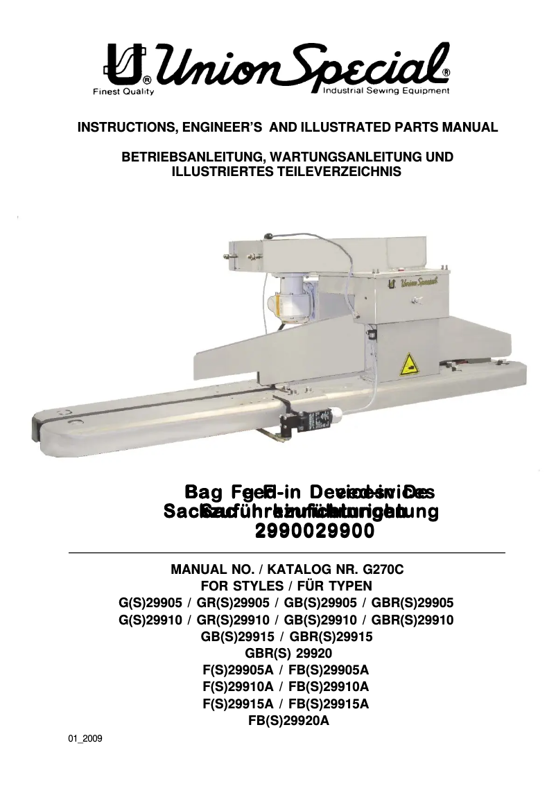 Page 1 de la notice Manuel utilisateur Union Special FBS29905A