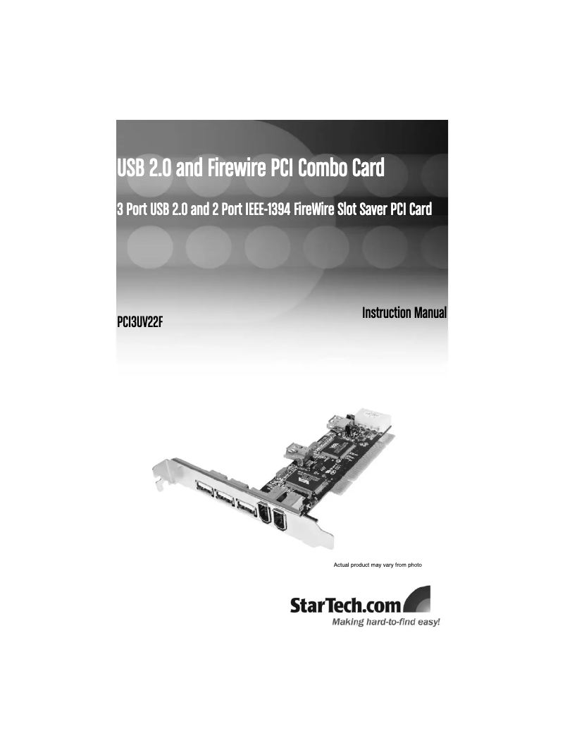 Page 1 de la notice Manuel utilisateur StarTech.com PCI3UV22F