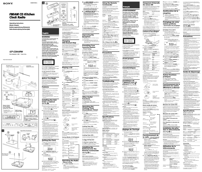 Image de la première page du manuel de l'appareil ICF-CD543RM